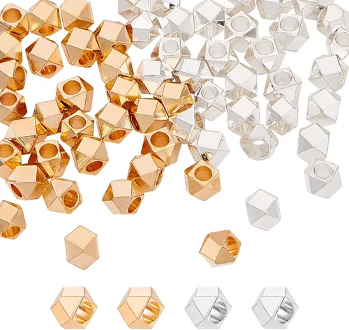 Miniatura 8 de PH PandaHall 100 cuentas espaciadoras de cubo, cuentas de metal de cubo sin esquinas de latón dorado de 0.098 pulgadas (0.098 in), mini cuentas