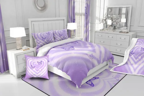 Miniatura 5 de Manfei Manta con corazones de lavanda para niños, manta de cama de mariposa morada para niños, niñas, adolescentes, decoración de habitación, manta