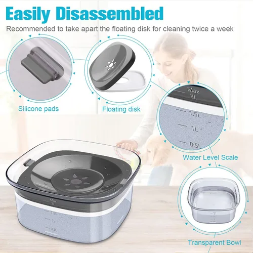 Miniatura 3 de UPSKY Cuenco de agua para perros de 70 onzas, 2 litros, sin derrames, gran capacidad, a prueba de derrames, alimentador de agua lento para mascotas