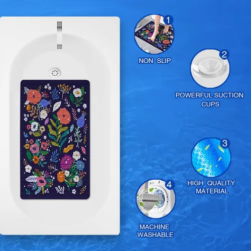 Miniatura 3 de Tapete de baño floral bohemio morado antideslizante con flores abstractas para ducha, tapete de baño botánico para bañera con ventosas y agujeros