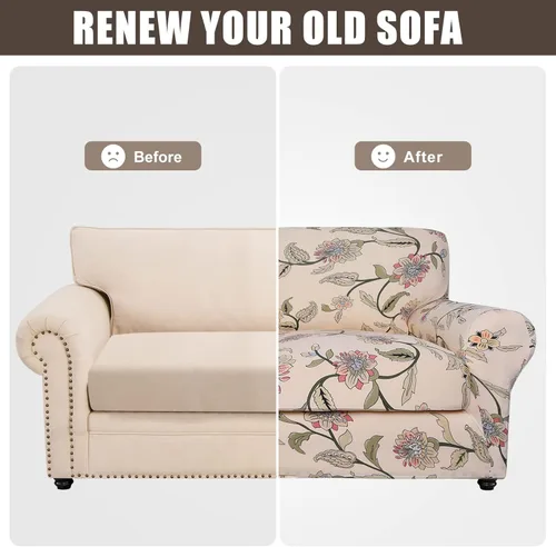 Miniatura 7 de SearchI Funda elástica para sofá con estampado, Fundas impresas para sofá, Funda de sillón con patrón floral, 2 piezas, Funda elástica para sillón