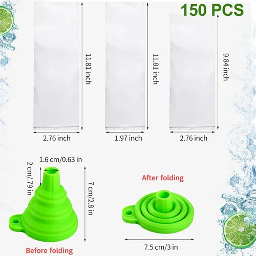 Miniatura 2 de 450 bolsas de helado desechables para helados con embudo de silicona, bolsa de dulces de 3 tamaños para hacer yogur, 2 x 12 pulgadas, 3 x 12