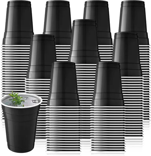 Zopeal 200 vasos desechables de plástico de 18 onzas para beber, bebidas frías, resistentes, para fiestas, cumpleaños, graduación, Halloween, Negro