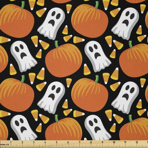 Miniatura 49 de Ambesonne The Yard, tela de calavera colorida con temática de Halloween, diseño de calavera y huesos cruzados, divertido estampado de dibujos