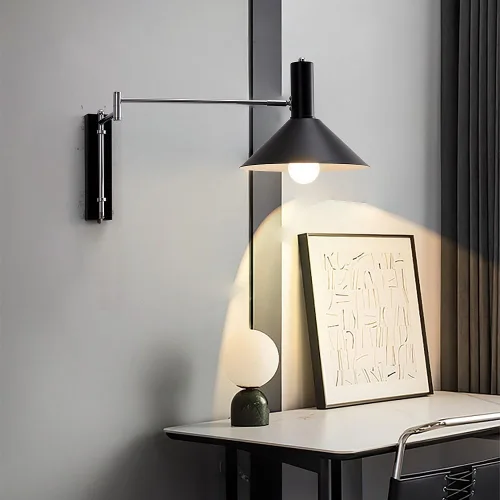 Miniatura 2 de Aplique de pared Bauhaus con brazo articulado, Aplique industrial cromado, luz de lectura ajustable para mesilla de noche, lámpara de metal moderno