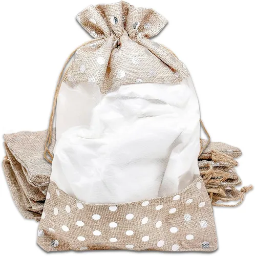Miniatura 16 de Paquete de 12 bolsas de regalo medianas de lino, arpillera y organza con cordones (5 x 7 pulgadas, blanco) - Bolsa de malla para recuerdos