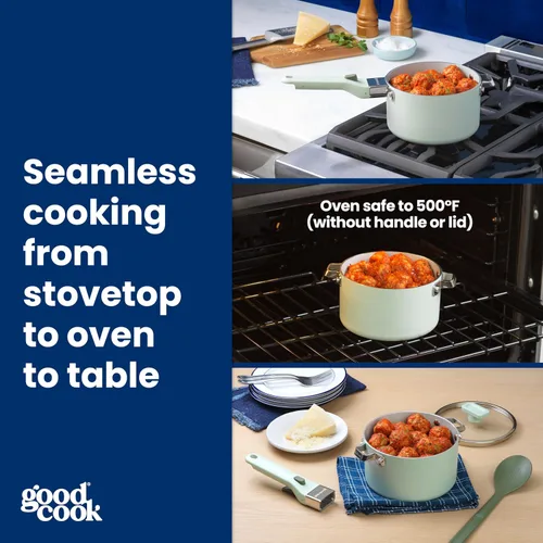 Miniatura 6 de GoodCook Ceramic Sauce Pan with Removable Handle & Lid, Induction Compatible, Nonstick and Oven Safe, 3-Quart, Sage Green