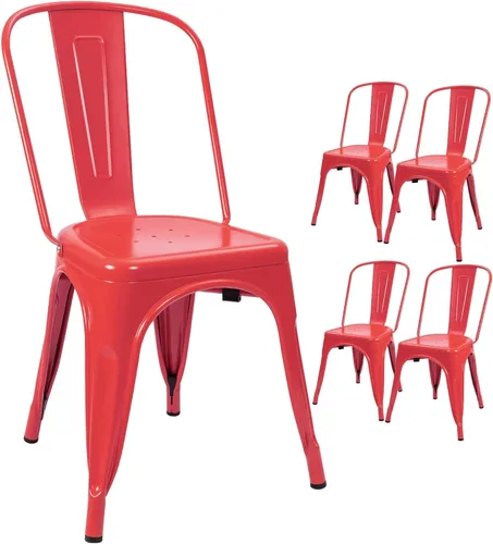 Miniatura 10 de Devoko Sillas de metal para interiores y exteriores, estilo envejecido, sillas de comedor y cocina, sillas laterales apilables con respaldo, juego