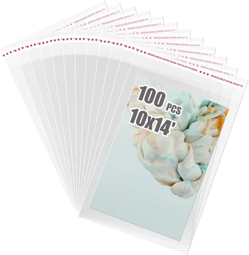 Egofine Bolsas de celofán autosellables, 100 bolsas transparentes resellables para tapetes de fotos de 10 x 14 pulgadas (tamaño de la bolsa: 10 x 14