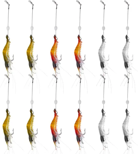 Miniatura 11 de Señuelos de pesca para camarones de silicona artificial, set de cebo suave luminoso Swimbait Señuelo de pesca con ganchos, aparejos de pesca de agua