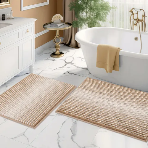 Miniatura 12 de BSICPRO Juegos de Alfombras y Tapetes para Baño, Juego de Alfombra de Baño de Felpilla Gruesa Absorbente de 2 Piezas Antideslizante, Tapetes Suaves