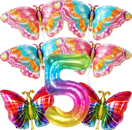 Globo gigante, arcoíris número 5, 40 pulgadas, enormes, globos de mariposa multicolor de 38 pulgadas, globo arcoíris 5 para decoraciones de