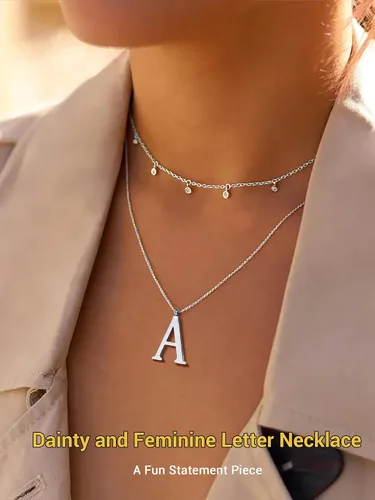 Miniatura 3 de PROSTEEL Collares con inicial para mujer, chapado en oronegro, acero inoxidable 316 A-Z, joyería con nombre, ajustable de 20 a 22 pulgadas, viene