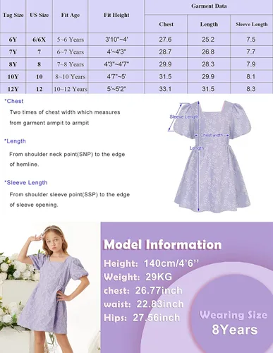 Miniatura 6 de GRACE KARIN Vestido de manga abombada para niñas de 6 a 12 años con cuello redondo y espalda cruzada