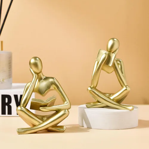 Miniatura 8 de SHENGTIAN Juego de 2 figuras de lectura abstractas negras, esculturas de pensador de resina, adorno estético moderno, figura minimalista para sala