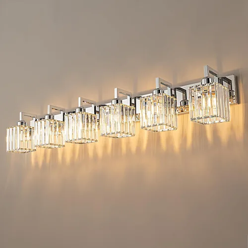 Miniatura 31 de Lámpara de tocador moderna de 2 luces de níquel cepillado, lámpara de tocador de cristal, luz de pared de baño, accesorios de iluminación de baño
