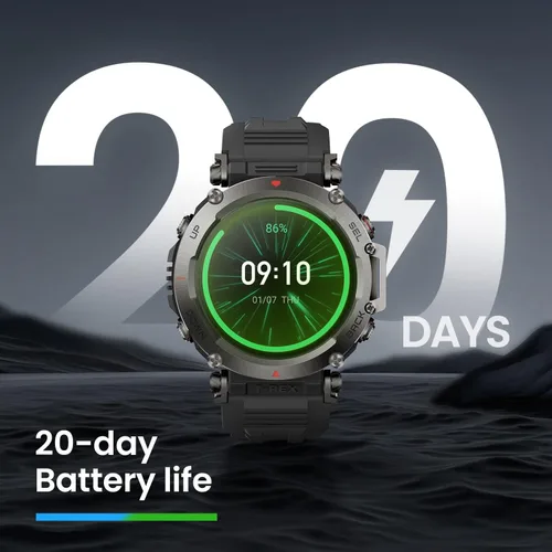 Miniatura 6 de Amazfit T-Rex - Reloj ultra inteligente de 1.77 pulgadas para hombre, batería de 20 días, apnea de 98.4 ft, GPS de doble banda, resistente al barro