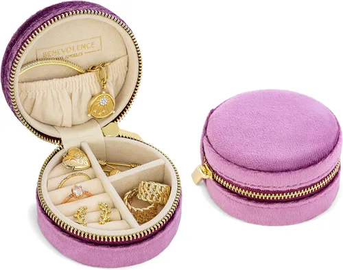 Benevolence LA - Joyero de viaje Almacenamiento y organizador de joyas Joyero para mujer Organizador de anillos, collares y aretes con espejo