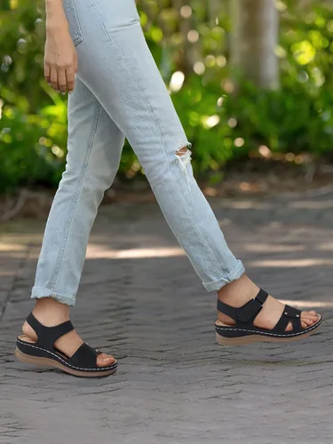 Miniatura 2 de Sandalias planas de SHIBEVER para mujer elegantes: Sandalias planas cómodas para mujer con punta abierta, correa al tobillo, zapatos de caminar