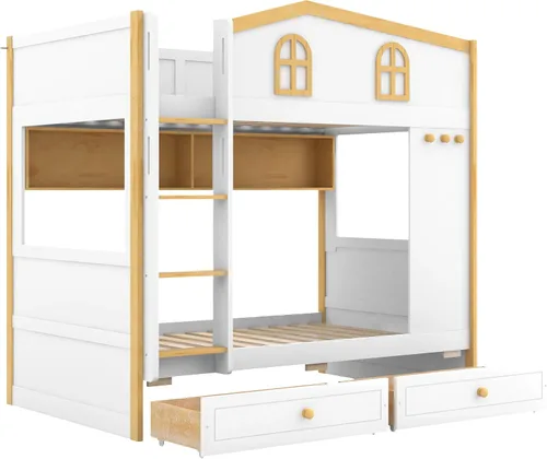 Miniatura 5 de Bellemave Bunk beds Twin Over Twin with Twin Size Drawers, Low bunk Bed for Kids Adults and Teenagers，White