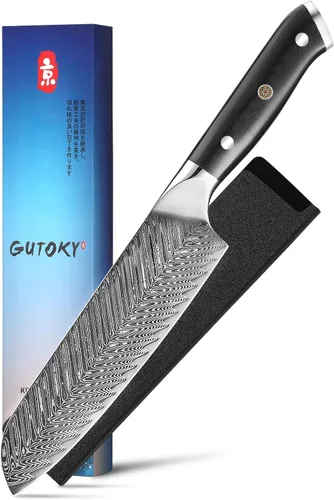 Miniatura 8 de Cuchillo Santoku de 7 pulgadas, cuchillos japoneses AUS-10 de cocina de acero Damasco con diseño de mango ergonómico
