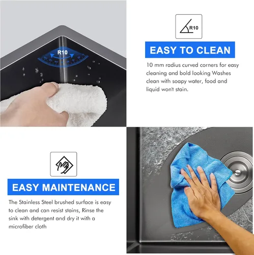Miniatura 6 de Undermout - Fregadero de cocina negro de 15 x 15 pulgadas, acero inoxidable 304 hecho a mano, tazón individual pequeño, barra de cocina o fregadero