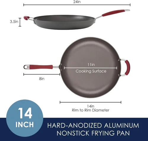 Miniatura 2 de Rachael Ray Cucina - Sartén antiadherente con mango auxiliar y proceso de anodizado duro., rojo, gris (Gray with Red Handles)
