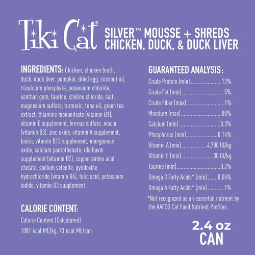 Miniatura 5 de Tiki Cat Silver Comfort Mousse + Trozos, Pollo y Pato e Hígado de Pato, Apoyo del Sistema Inmunológico Formulado para Gatos Mayores de 11+ Años