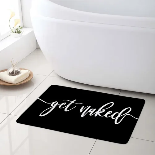 Miniatura 6 de Get Naked - Tapete de baño para baño, fuente blanca, con citas divertidas, color negro, tapete de baño de espuma viscoelástica suave, tapete