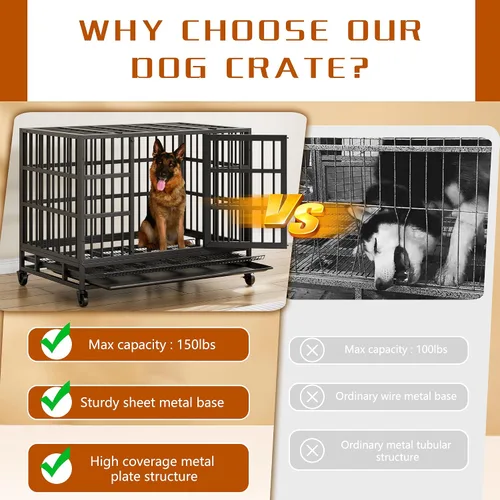 Miniatura 7 de Vongrasig Jaulas para perros indestructibles resistentes de 48/38 pulgadas, jaula de escape de doble puerta, jaula de metal reforzado para mascotas