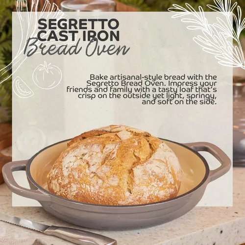Miniatura 3 de Pan de hierro fundido esmaltado con tapa, horno de pan Grigio Scuro de 11 pulgadas (gris) Horno de pan de hierro fundido para hornear masa madre