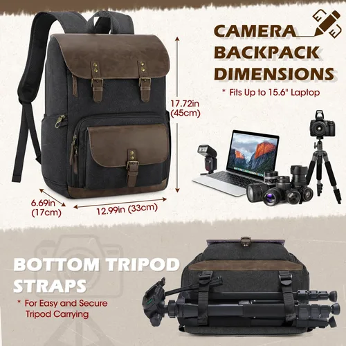 Miniatura 6 de RAINSMORE Bolsa profesional para cámara DSLR/SLR sin espejo, impermeable, 15.6 pulgadas, mochila de fotografía para laptop con acceso lateral, Negro