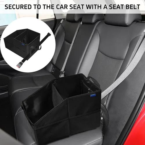 Miniatura 7 de Organizador de asiento de coche, asiento de pasajero, negro Plegable, pequeño almacenamiento, con tapa