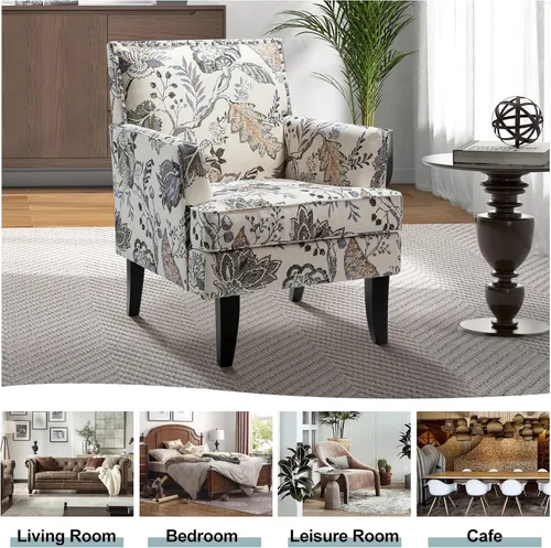 Miniatura 6 de HULALA HOME Silla de Acento Moderna con Brazos y Patas de Madera, Silla de Acento con Patrón Floral Sillón de Respaldo Alto, Reposabrazos Acolchados