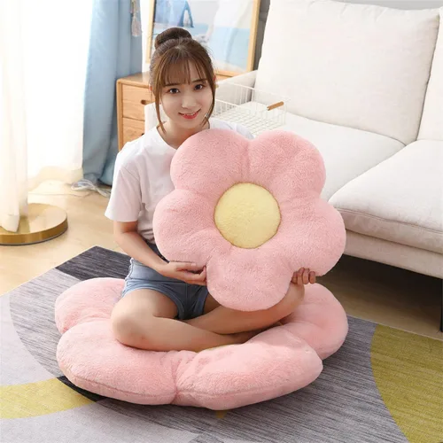 Miniatura 3 de YILANLAN Lindo Cojín de Flores de Felpa Almohada de Piso Casual Cómoda Almohada Oficina Sala de Estar Cama Decoración Cojín Simple Decoración de Rosa