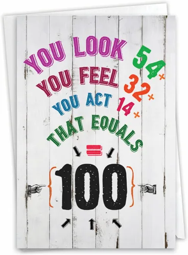 NobleWorks - Divertida tarjeta de cumpleaños número 100 con sobre - Celebra el hito de las personas mayores de 100 años, tarjeta de felicitación de