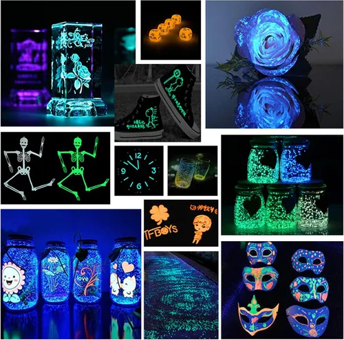 Miniatura 6 de Pigmento en polvo que brilla en la oscuridad con linterna, juego de tinte en polvo luminoso de 4.23 oz, 0.7 onzas cada uno, colores neutros y 6
