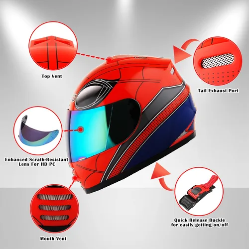 Miniatura 4 de WOW Casco integral para motocicleta, bicicleta urbana BMX MX para niños: HKYB15 Araña roja