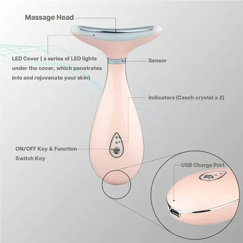 Miniatura 5 de VRAIKO Lily - Masajeador facial para el cuello, herramienta de escultura facial, dispositivo de rejuvenecimiento de la piel con acción térmica, LED