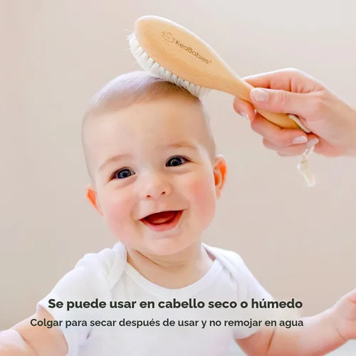 Miniatura 6 de Cepillo de madera para cabello de bebé para niñas y niños, cepillo para cuna, peine de bebé recién nacido, peine de cerdas de cabra suaves para Nogal