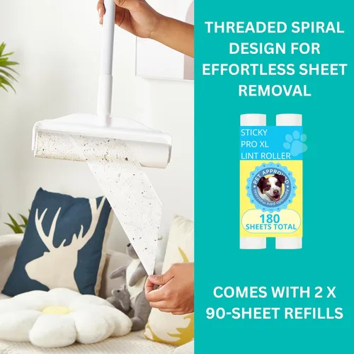 Miniatura 6 de True & Tidy StickyPro - Juego de rodillos de pelusa XL con 2 repuestos de rodillos para pelusas, resistente, duradero, mango ajustable, funciona muy