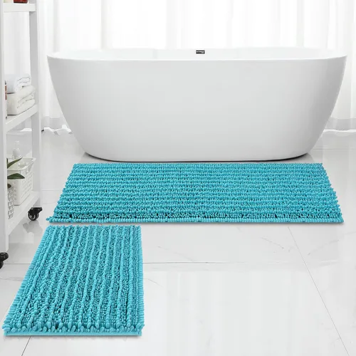 Miniatura 30 de FLOLEOPA Alfombras de Baño de Chenille de Lujo Color Beige Juego de Tapetes de Baño, Extra Suaves y Absorbentes Alfombras de Baño Antideslizantes