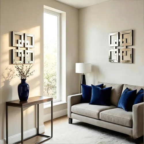 Miniatura 6 de QMDECOR Espejo plateado para decoración de pared de 16 x 16 pulgadas, espejo decorativo moderno de moda para montar en pared, diseño cuadrado