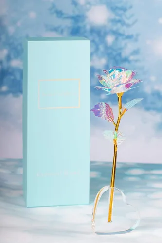 Miniatura 4 de Rosa de oro de 24 quilates/flor artificial colorida con soporte de rosa/rosa eterna caja de regalo de lujo para Navidad/cumpleaños/día del mes