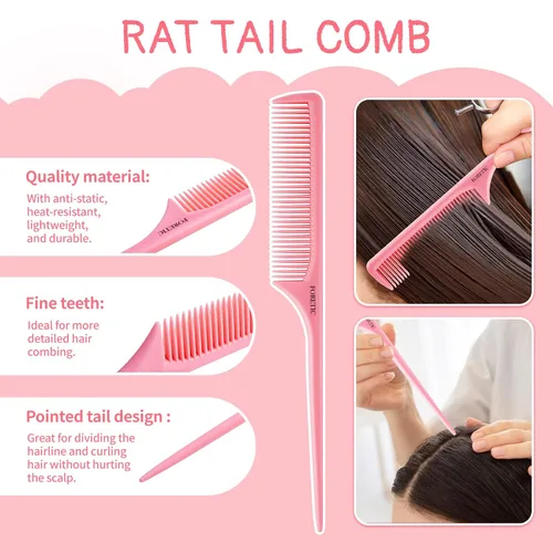 Miniatura 3 de Juego de 3 peines para el cabello para mujeres y hombres, peine de dientes anchos, peine de cola de rata de diente fino, peine de dientes medianos