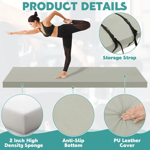 Miniatura 2 de MABOZOO Tapete de yoga de 2 pulgadas de grosor, 72 x 24 x 2 pulgadas, plegable, extra grueso, tapete de gimnasia con piel sintética, tapete de yoga