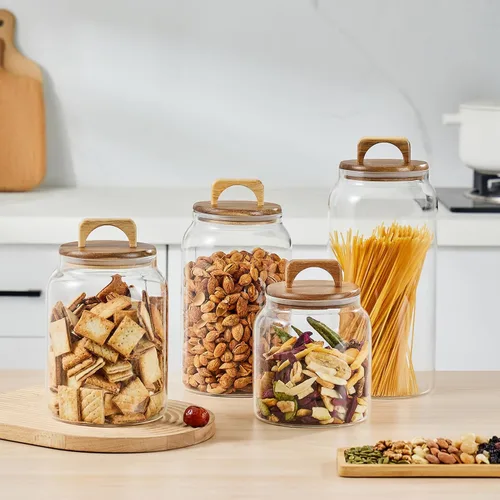 Miniatura 4 de Sweejar Tarros grandes de vidrio para dulces con tapas de madera, tarro de vidrio de 1 galón con tapa, contenedores de almacenamiento