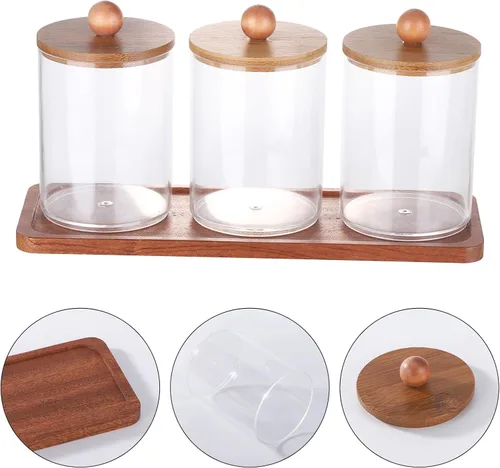 Miniatura 3 de Tbestmax - Soporte Qtip con bandeja de tocador, dispensador de recipientes de baño transparentes para almacenamiento, soporte para hisopos