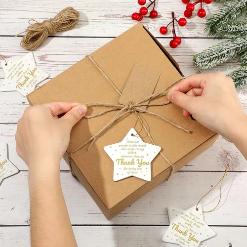 Miniatura 6 de Lewtemi 10 piezas de regalos de agradecimiento de Navidad, adornos en forma de estrella, adornos colgantes de cerámica, regalos de agradecimiento