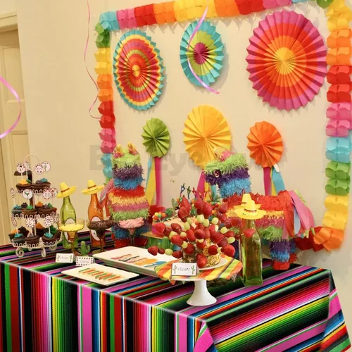 Miniatura 8 de Mantel de plástico para fiesta mexicana, 2 piezas, desechable, decoración de fiesta de cumpleaños, mantel de plástico para mesa con temática